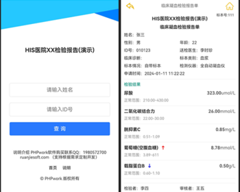 H5医院检验报告单查询,HIS,PEIS,LIS检测电子报告查询,php源码